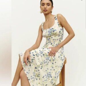 NWT REFORMATION Darby Tie Strap Midi Dress Clarita Cream Blue Floral M MSRP $217